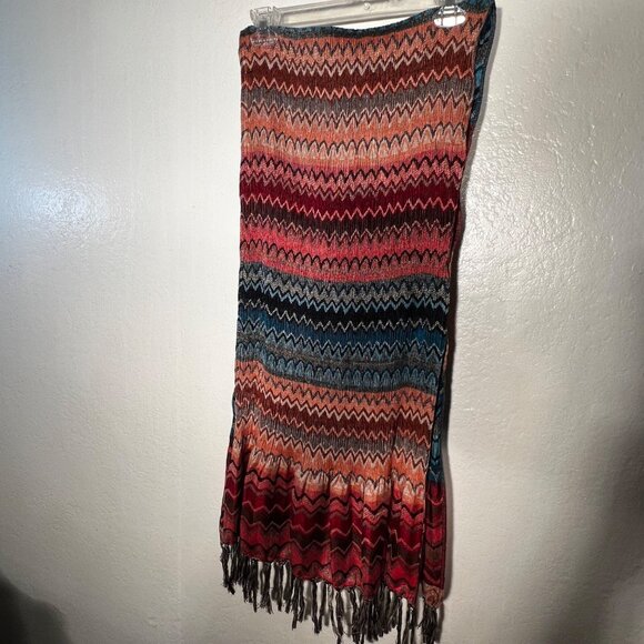 2 Chic Multicolor Chevron Pattern Fringe Scarf Acrylic Soft Lightweight Stretch - Picture 14 of 16